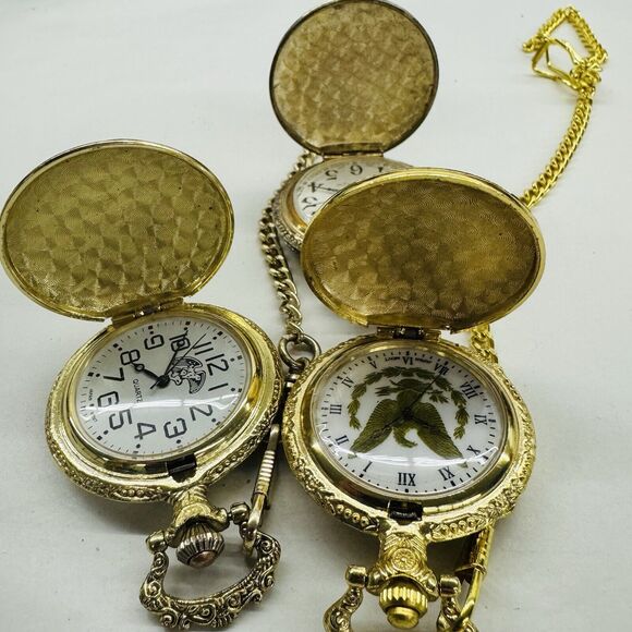 Pocket Watches Gold Tone American Patriotic Eagle Lot of 4 Untested Parts Repair - Picture 8 of 10
